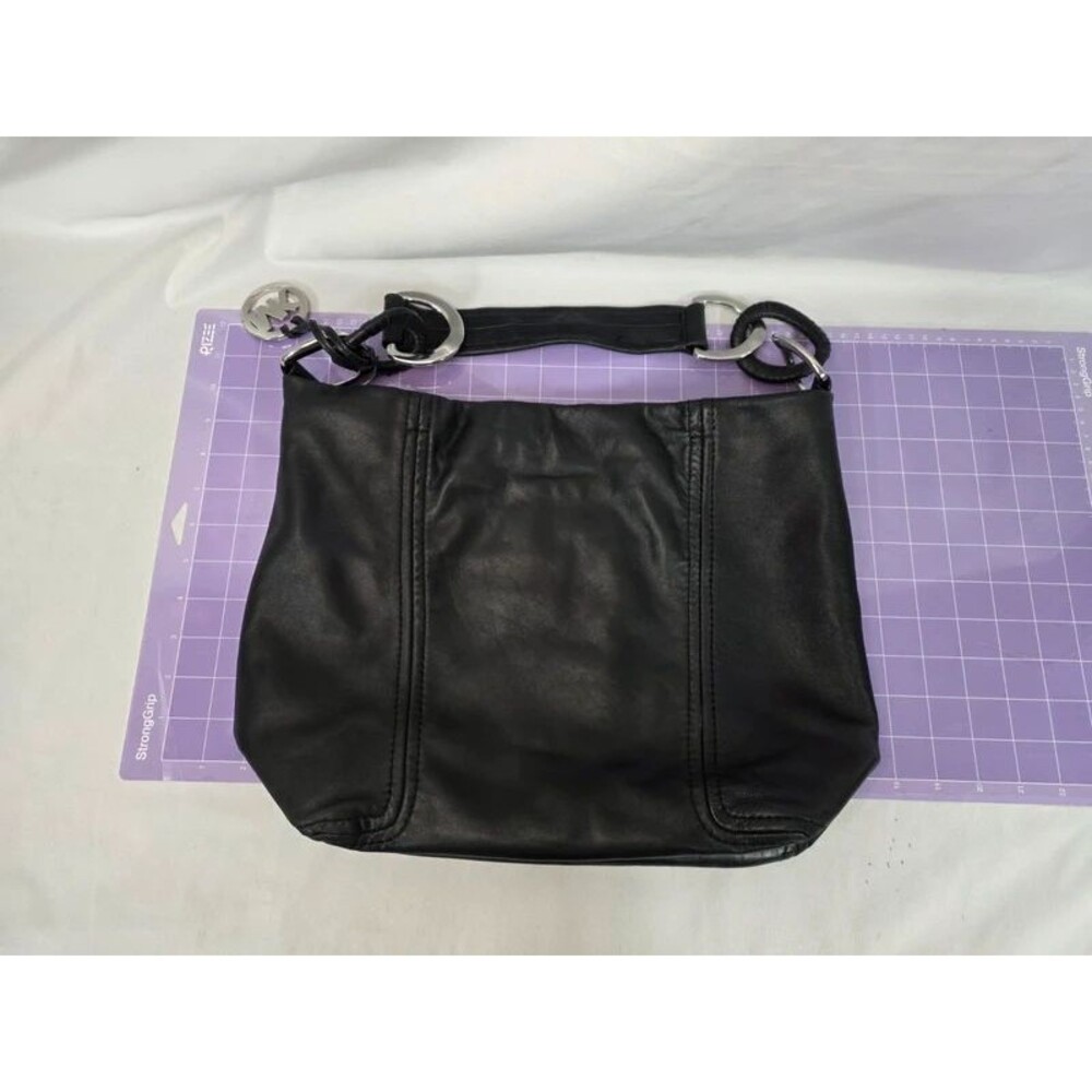 Michael Kors Black Soft Leather Slouchy Hobo Shoulder Bag with Silver Hardware